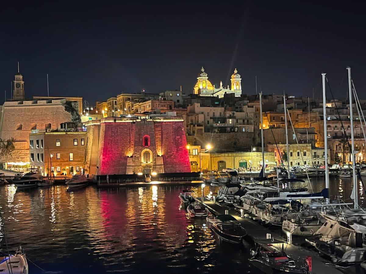 Beautiful lights on the harbor of Senglea, one of Malta's three cities